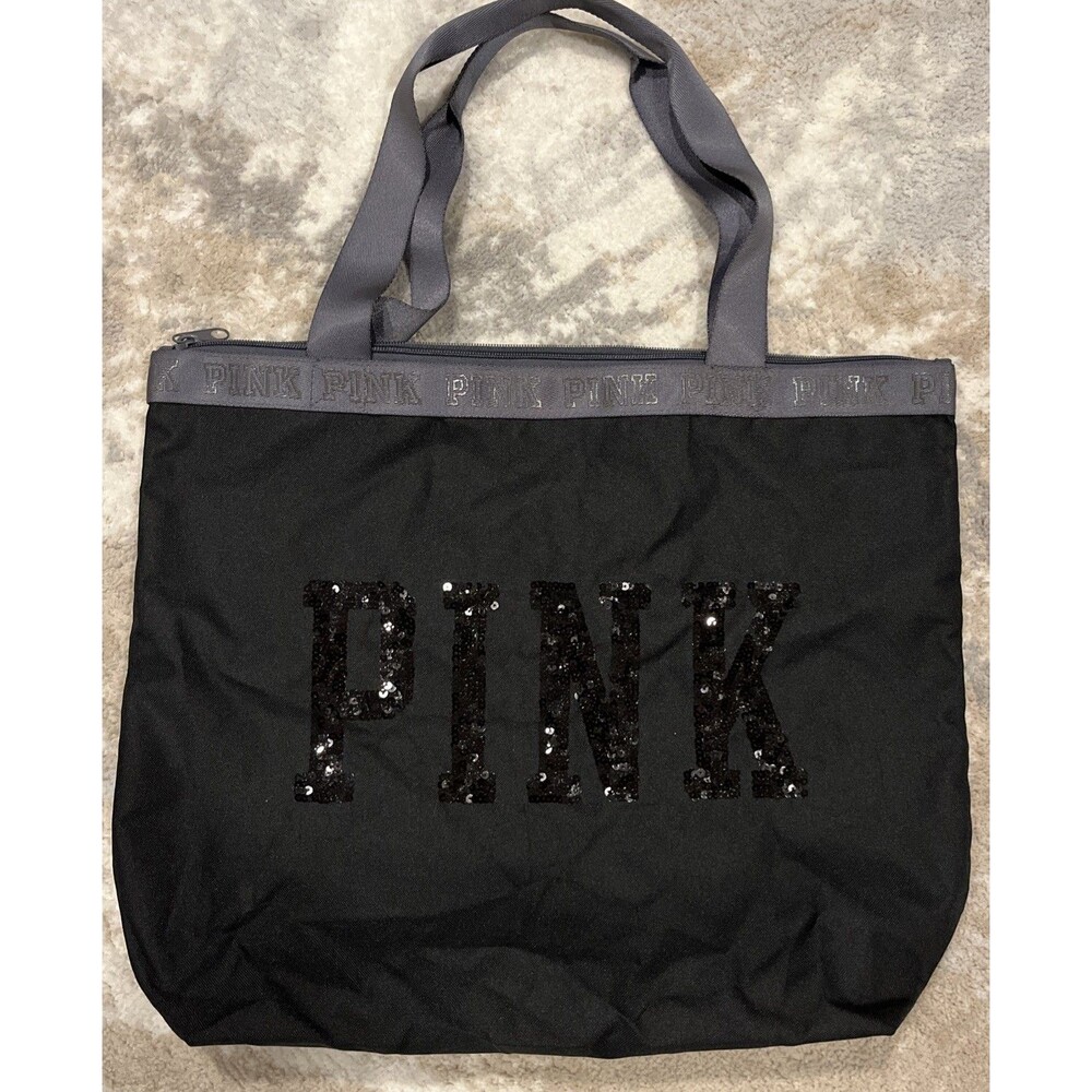 VICTORIA'S SECRET ‘PINK’ BLACK SEQUINS CAMPUS GYM WEEKENDER TOTE BAG